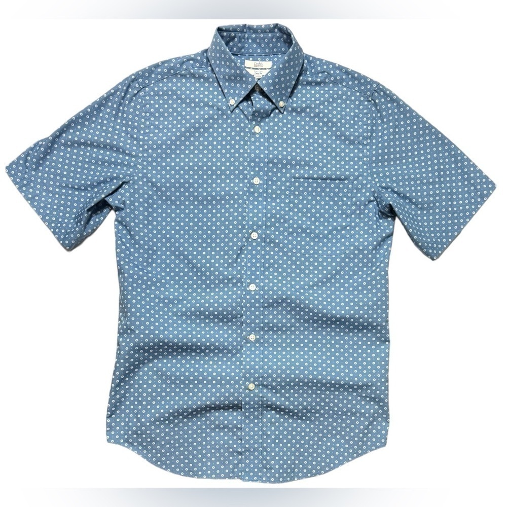 Croft & Barrow Shirt Mens Blue & White Floral Short Sleeve Button Up Shirt Small